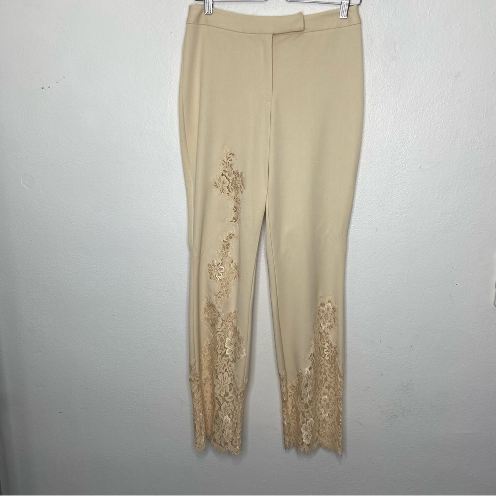 Casadei Floral Lace Inlay Cream Pants - Picture 2 of 7